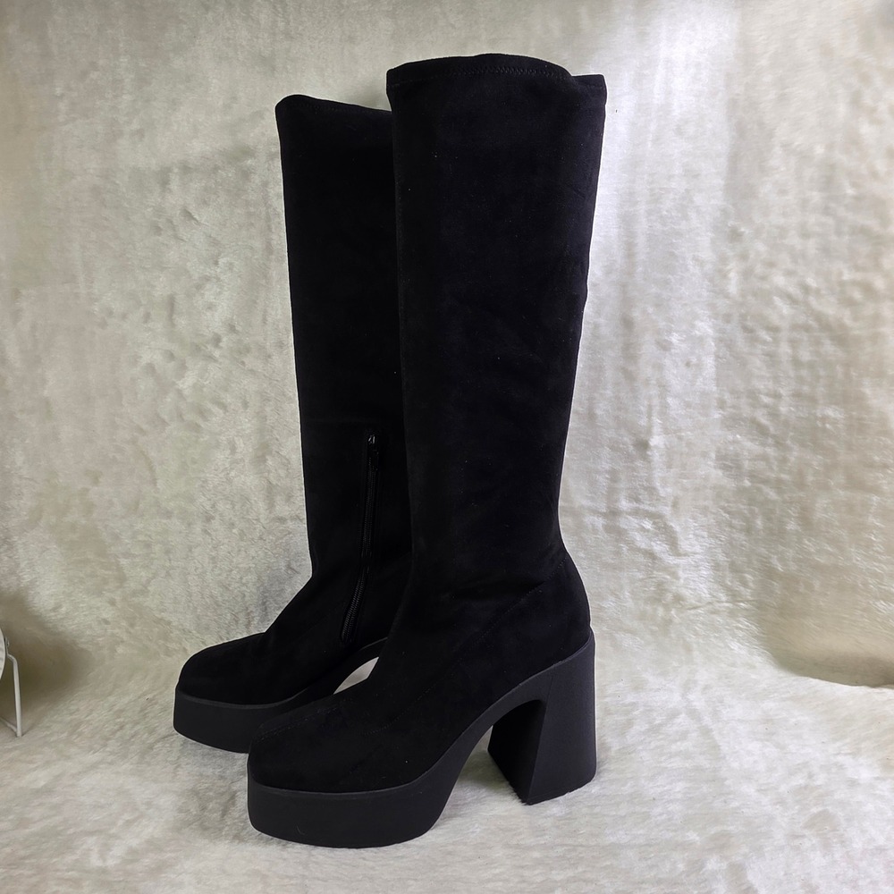 Katy Perry Tall Knee High Boots Stretch Fitted Black Platform Womens 9 NEW - Picture 2 of 8